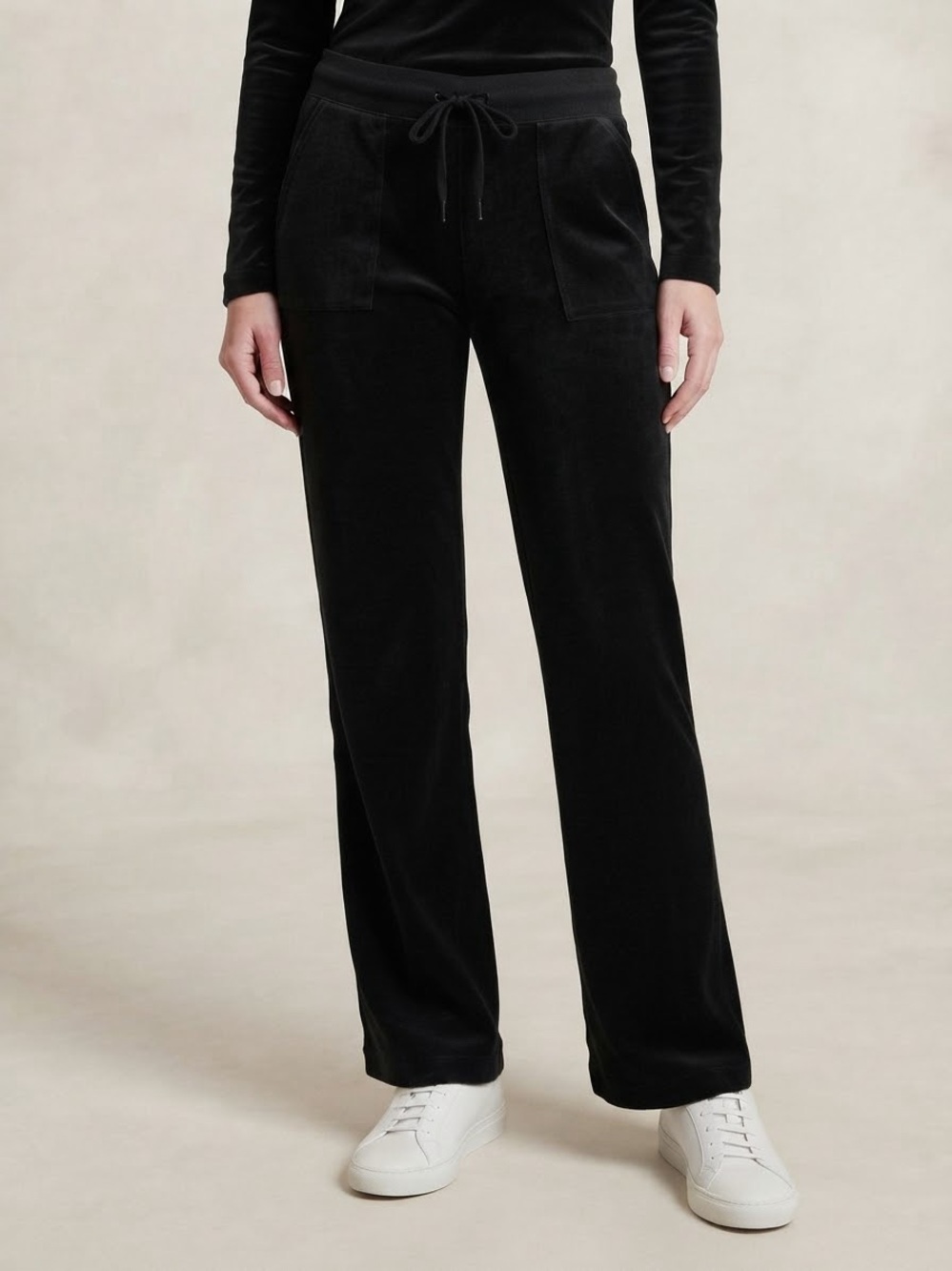 Juicy Couture Black Velour Wide-Leg Drawstring Pants